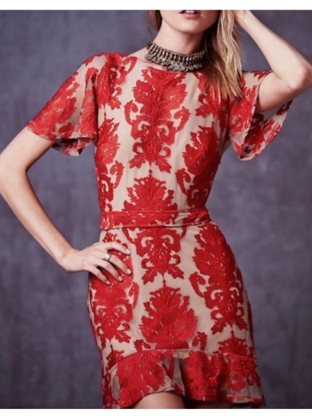 For Love & Lemons San Marcos Embroidered Red Mini Dress